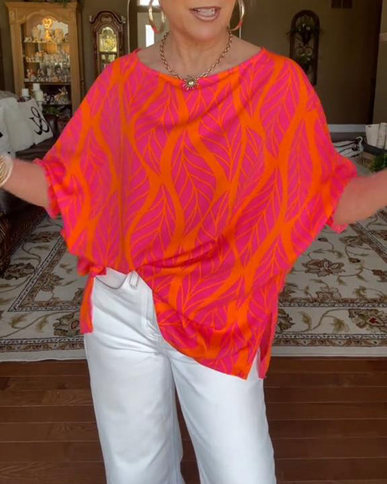 Round Neck Loose Print Blouse