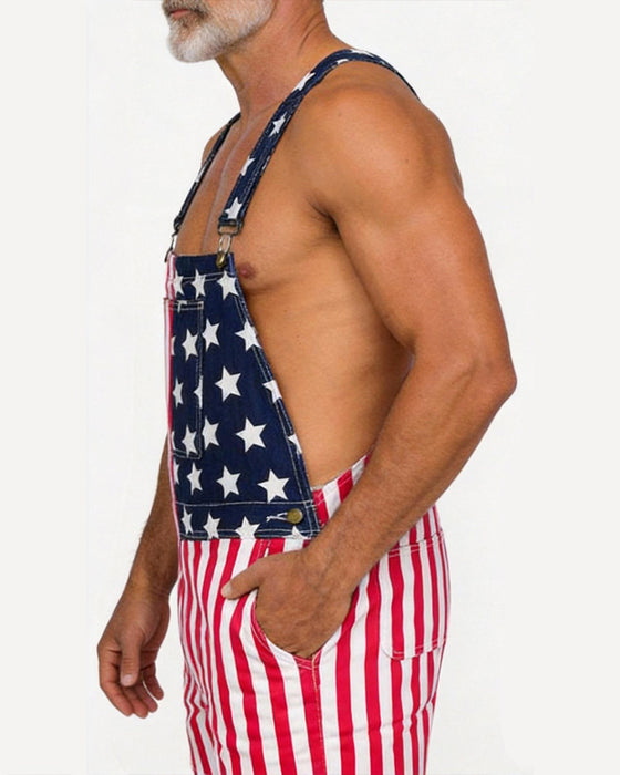 Men's Flag Print Suspenders Shorts Jumpsuit
