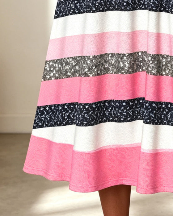Square Neck Striped Color Block Shimmer Dress