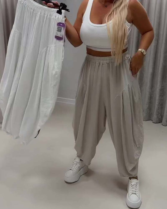 Elastic Waist Wide Leg Harem Pants