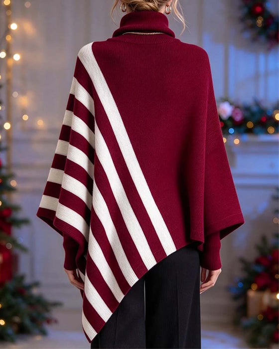 Irregular Turtleneck Striped Pullover