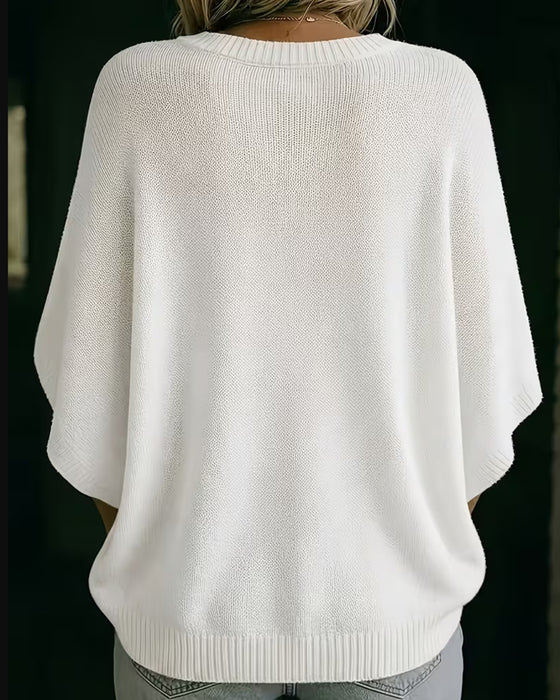 Crew Neck Elbow-Length Sleeve Loose Solid Pullover