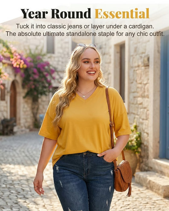 V-Neck Loose Casual Short Sleeve T-Shirt