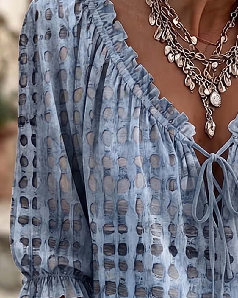 Polka Dot Lace Up Blouse