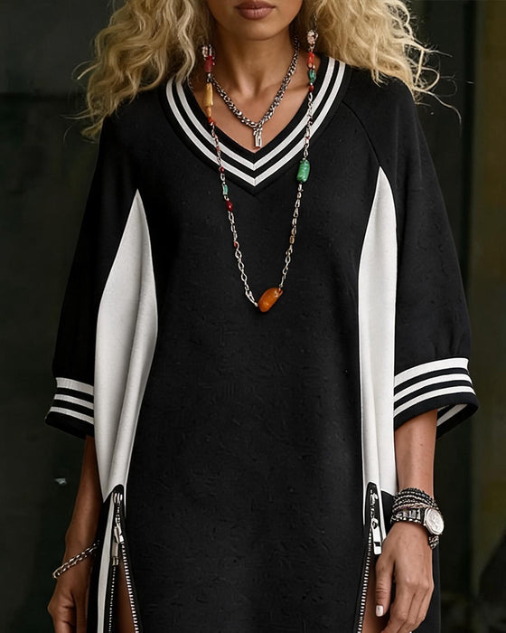 Color-Block Side Zip Slit Dress