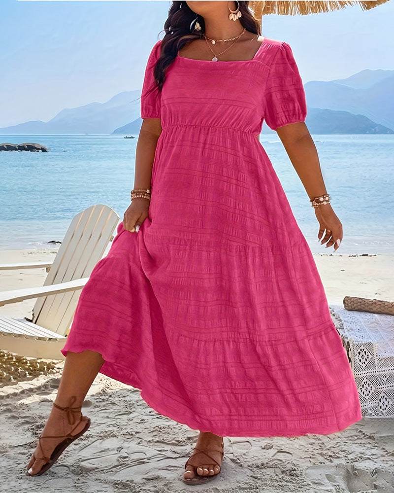Square Neck A Hem Short Sleeve Dress