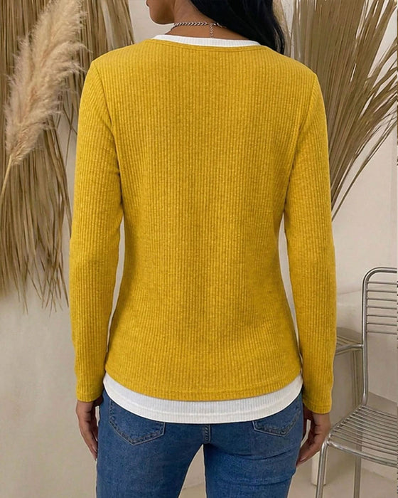 Fake Two-Piece Long Sleeve Fashion Top