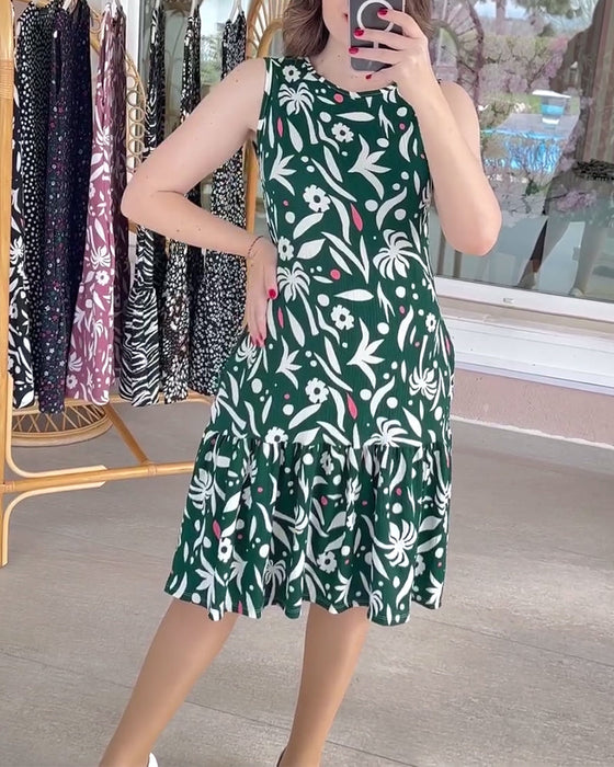 Printed patchwork vest casual dress