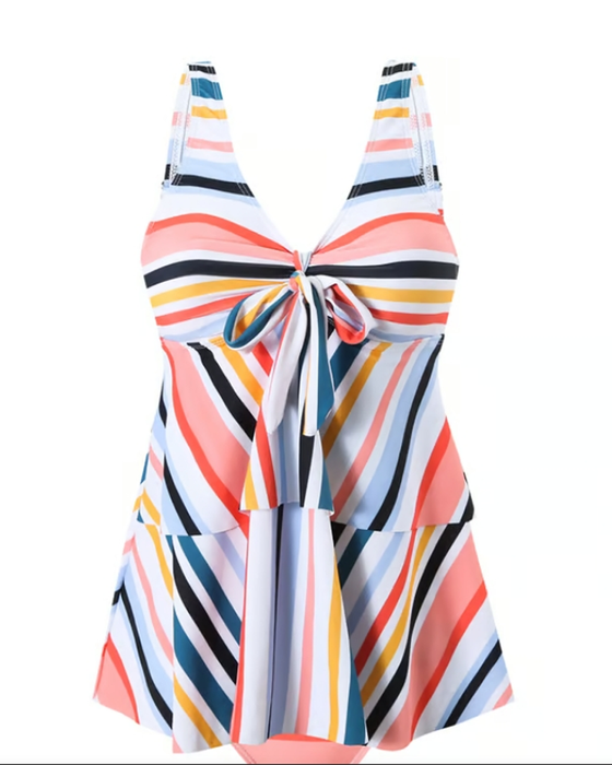 Lace-up Striped Triangle Two-Piece Swimsuit