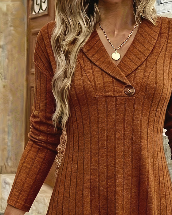 Lapel Button Ribbed Flared Top