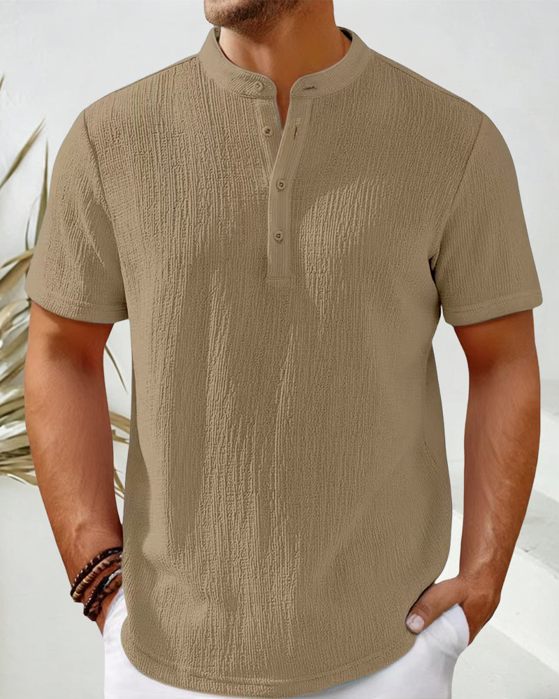 Solid Color Loose Henley Shirt