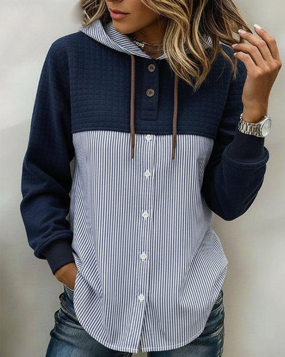 Hooded Button-Down Striped Top