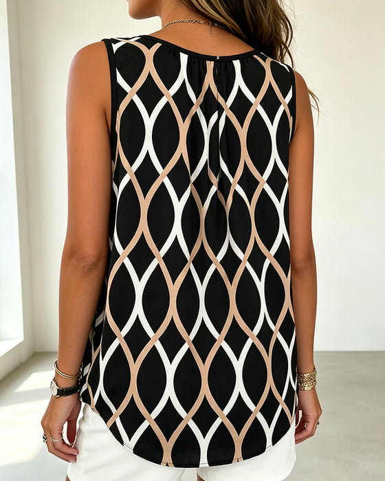 U-Neck Sleeveless Line Loose Tank Top