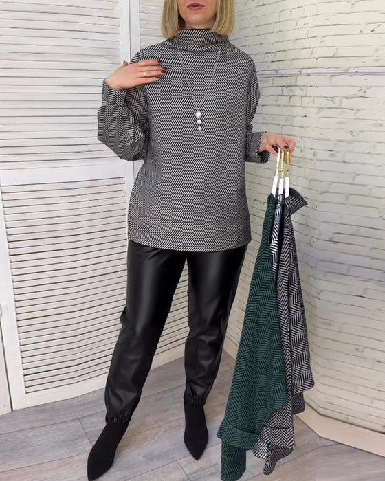 Printed turtleneck casual top