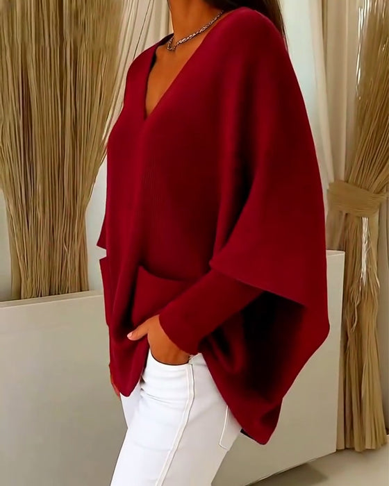 Long Sleeves With Pockets And A V-Neck Pullover