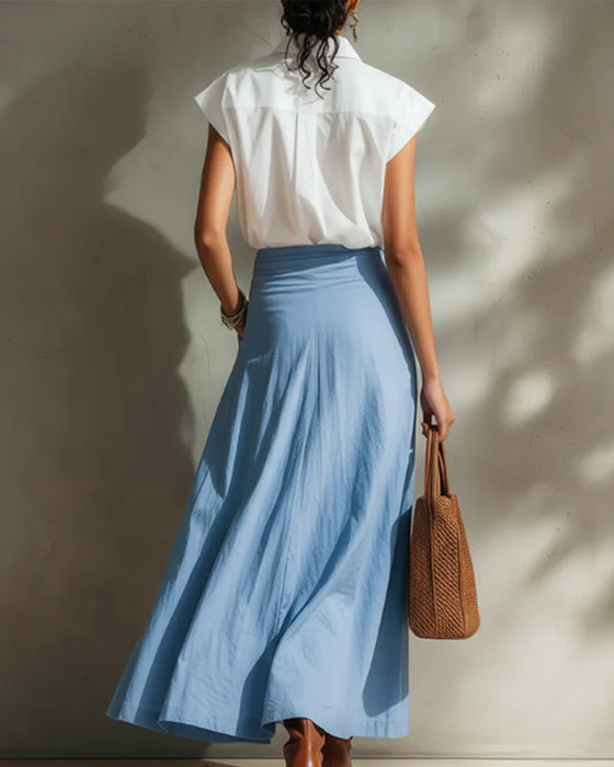 Deep V Lapel Sleeveless Blouse