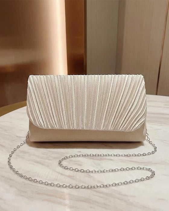 Solid Color Pleated Shoulder Bag