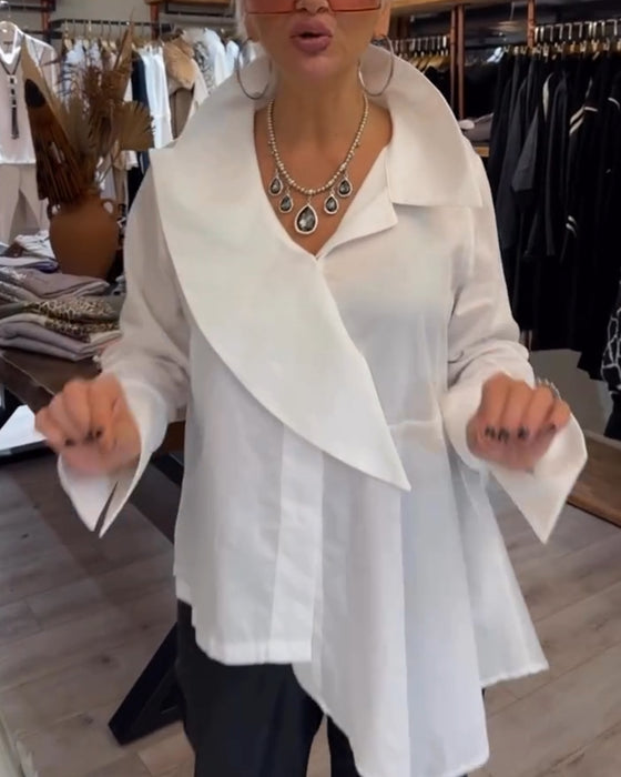 Irregular Lapel Solid Color Shirt