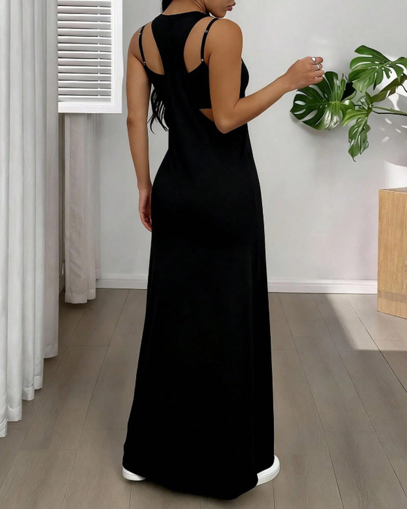 Solid Color Dress Two-Piece Set