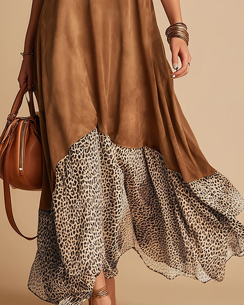 Sleeveless Leopard Patchwork Dresses