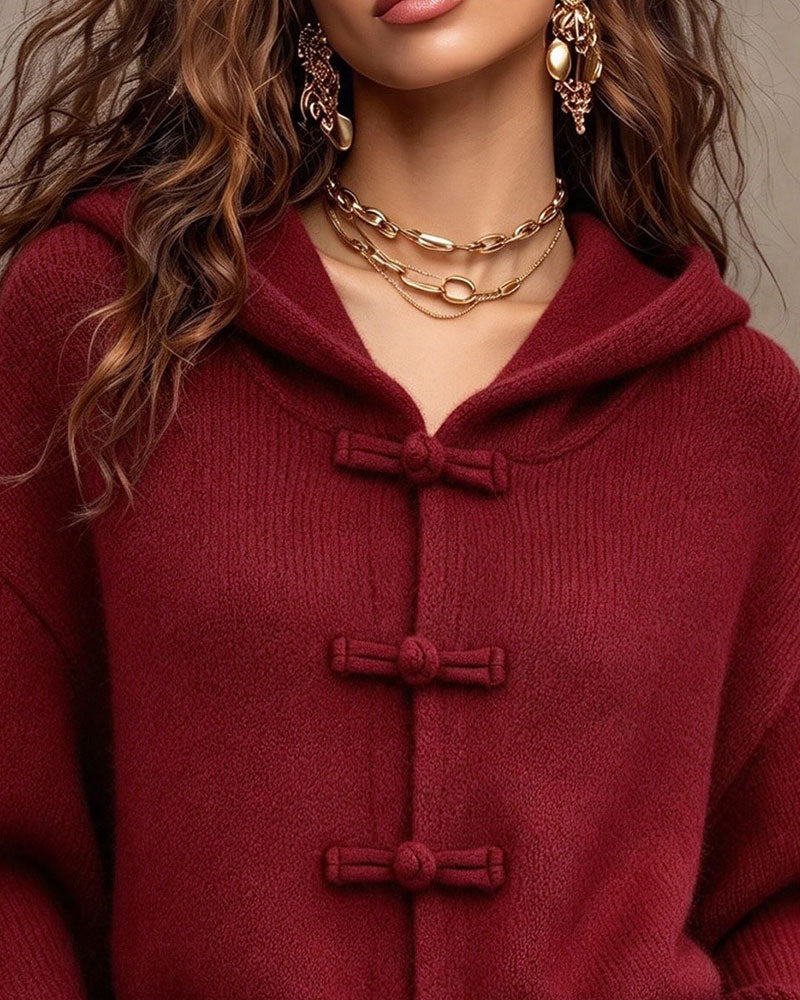 Solid Color Hooded Sweater Cardigan