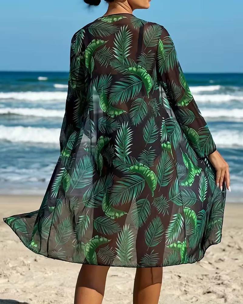 Botanical Print Bikini Three-Piece Set