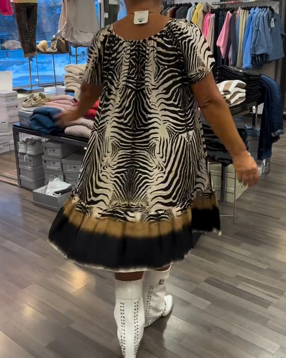 Loose Round Neck Short Sleeve Printed Dress