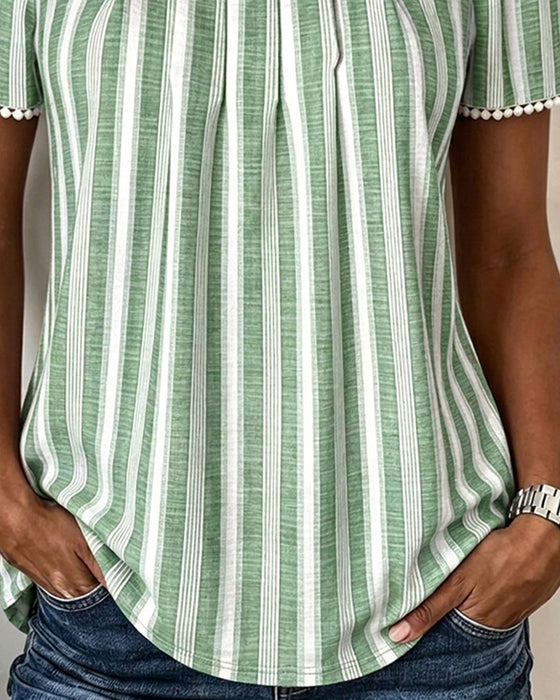Striped Square-Neck Short-Sleeve Blouse