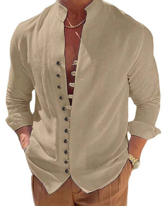 Men's Vintage Mandarin Collar Button Shirt