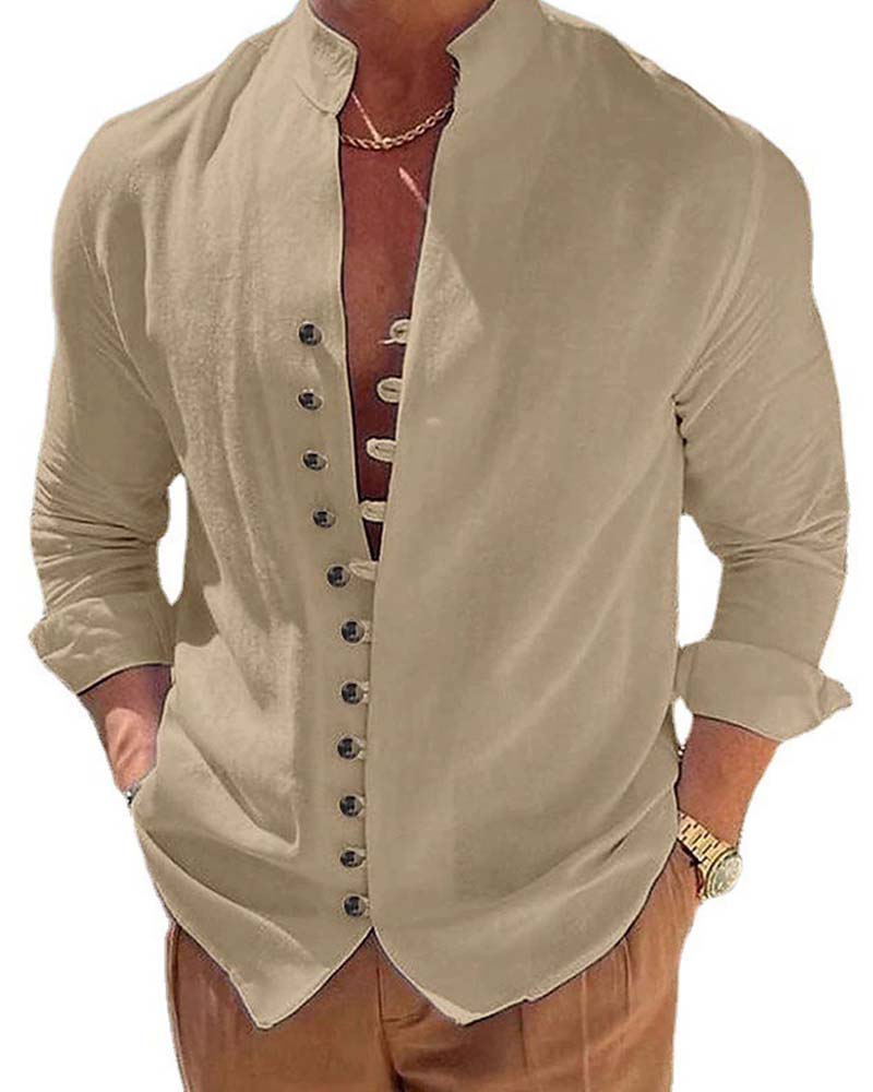 Men's Vintage Mandarin Collar Button Shirt