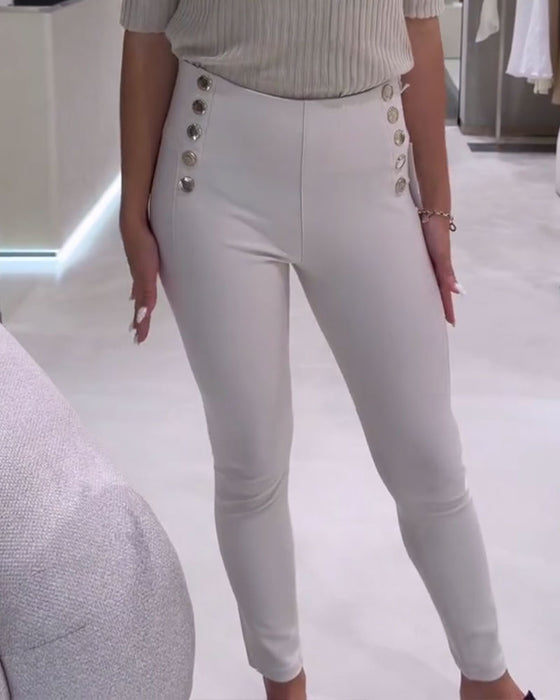 High-Waisted Side-Breasted Stretch Pants