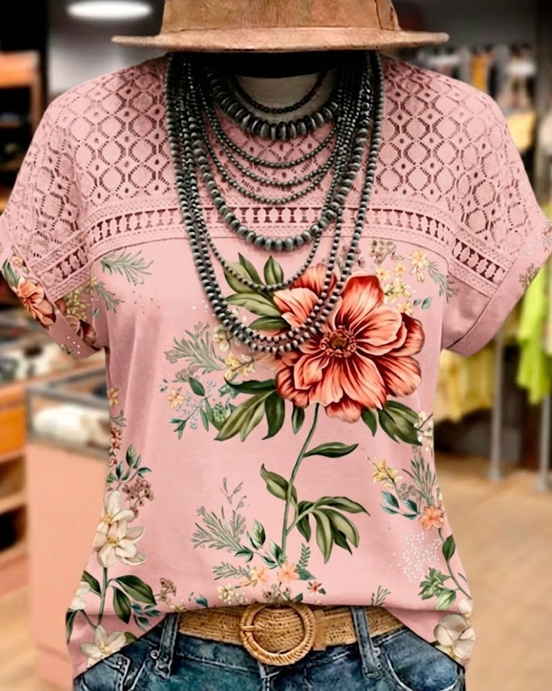 Cut-Out Patchwork Short-Sleeve T-Shirt