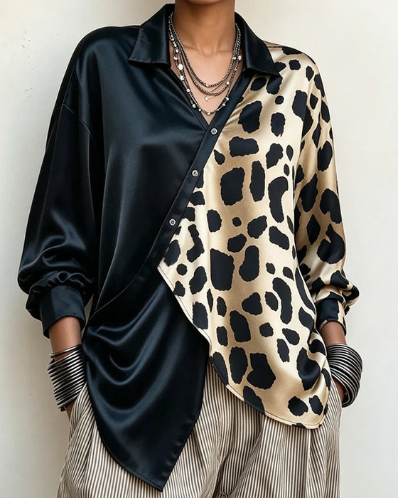 Irregular Leopard Print Buttoned Blouse