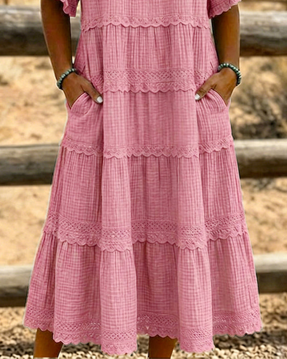 Short Sleeve Pocket Long Dress
