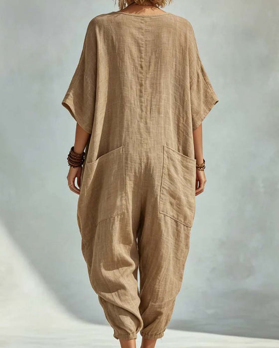 V-Neck Loose Drop Shoulder Jumpsuit