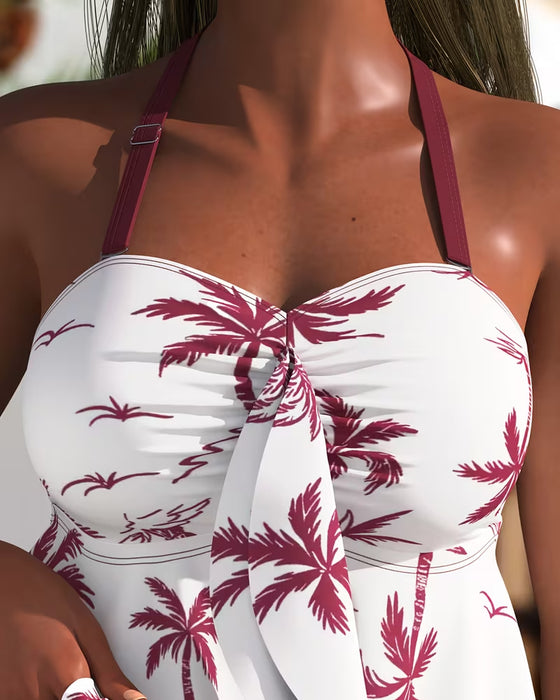 Palm Tree Print Swim Skirt Tankini