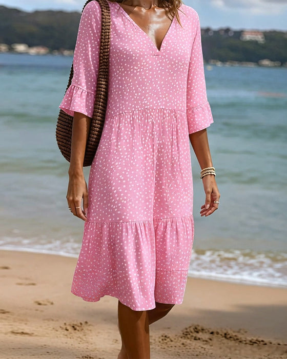 Small Polka Dot Ruffle Sleeve Dress