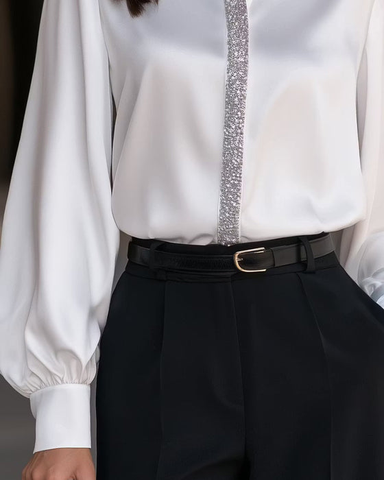 Stylish Lantern-Sleeve Collared Shirt
