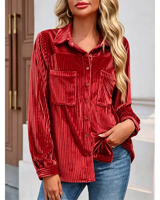 Pocket Long Sleeve Striped Shirt