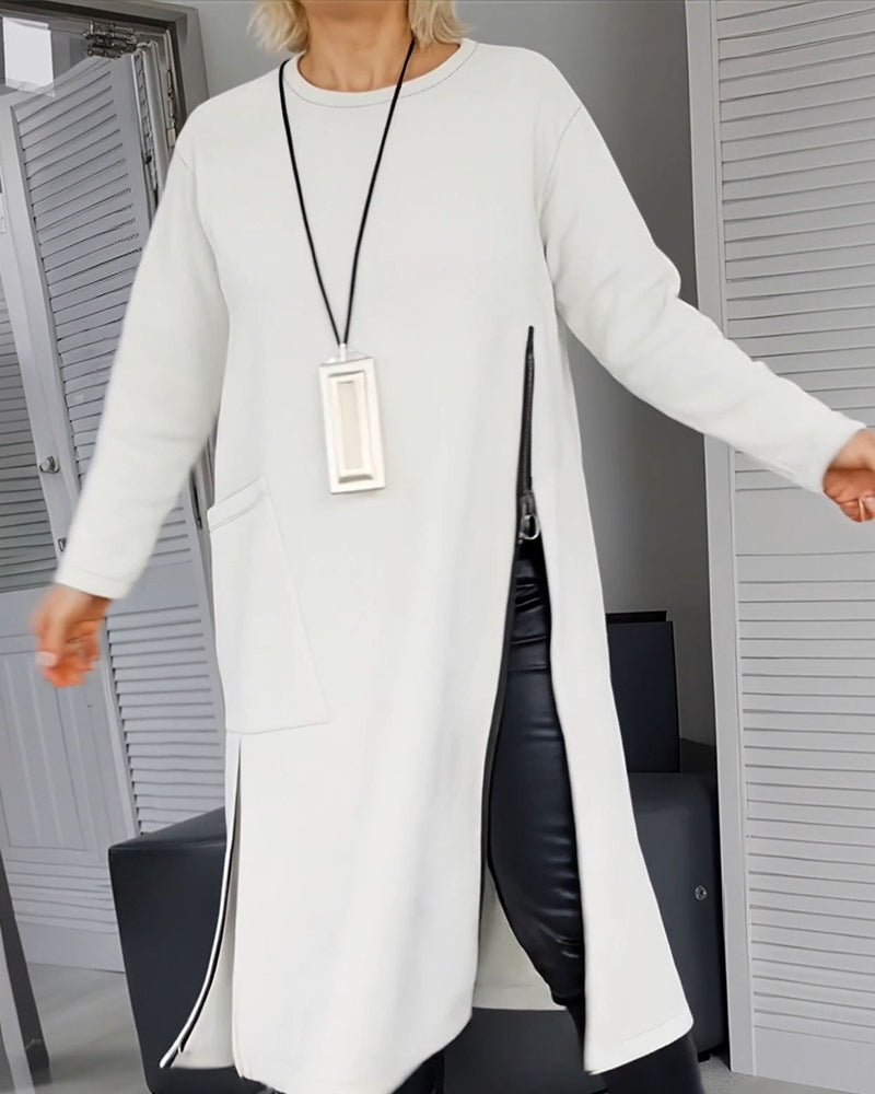 Stylish Large Pocket Zipper Design Dress