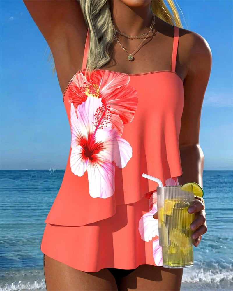 Floral Print Holiday Strappy Tankini