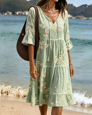 Ruffle V-Neck Tie Resort Dress