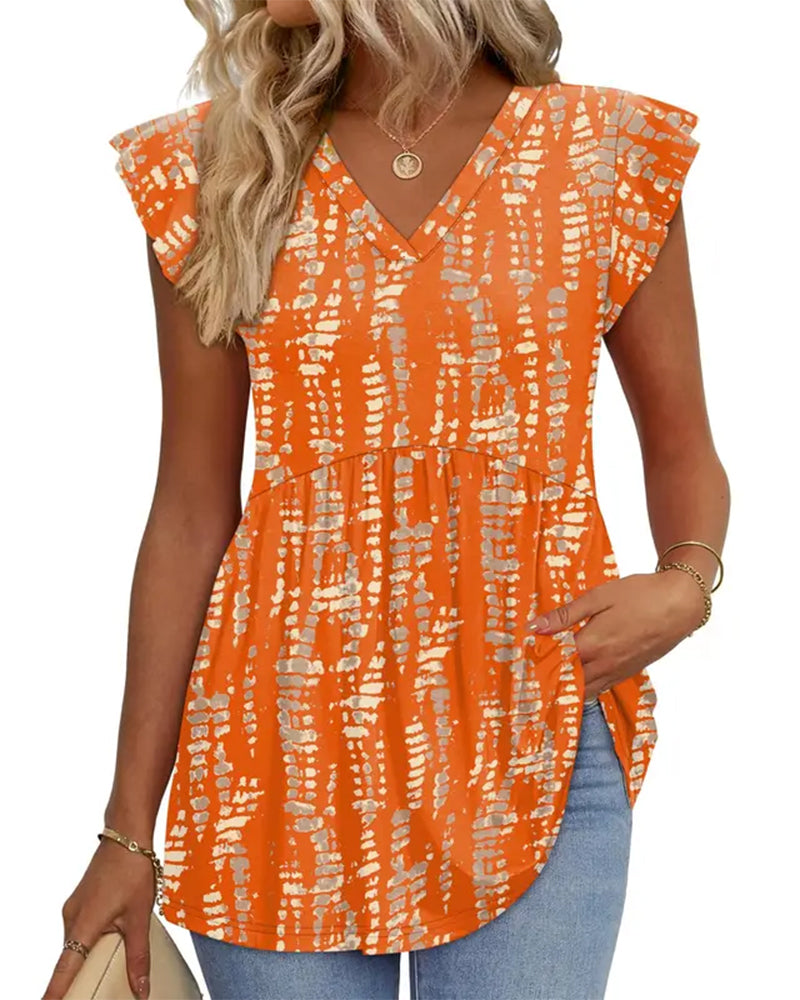 Watercolor Floral V-Neck Babydoll Blouse