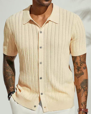 Solid Color Hollow Breathable Men's Shirt