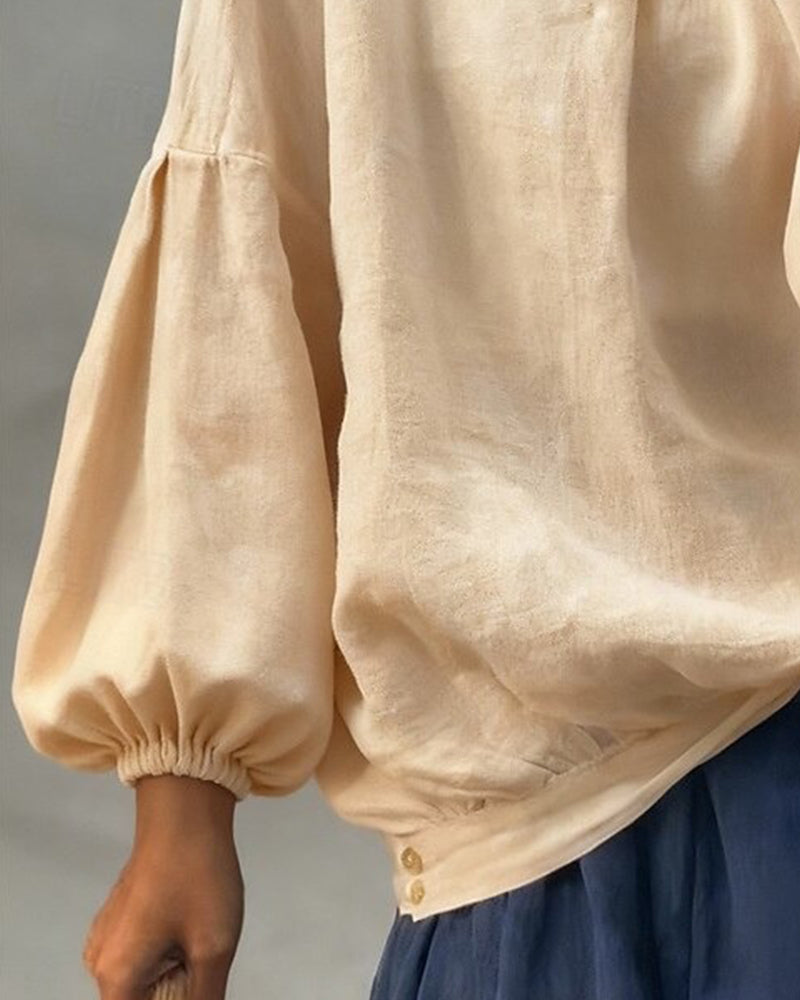 Puff Sleeve Cotton Linen Blouse