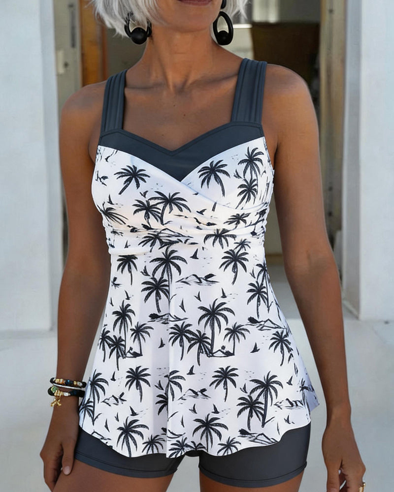 Skirted Waist Patchwork Tankini