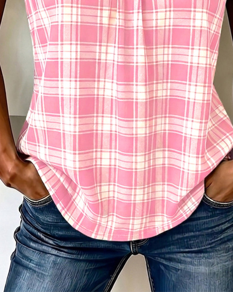 Plaid V-Neck Sleeveless Tank Top