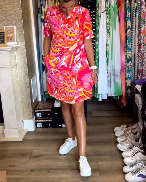 Pocket printed short sleeve dress