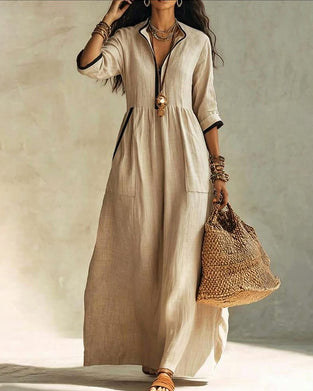 Mandarin Collar Casual Dress
