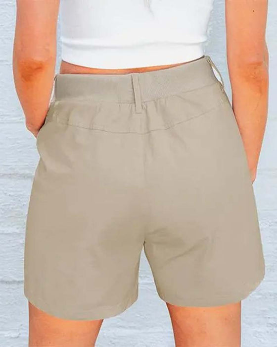 Pocket Button Solid Color Shorts